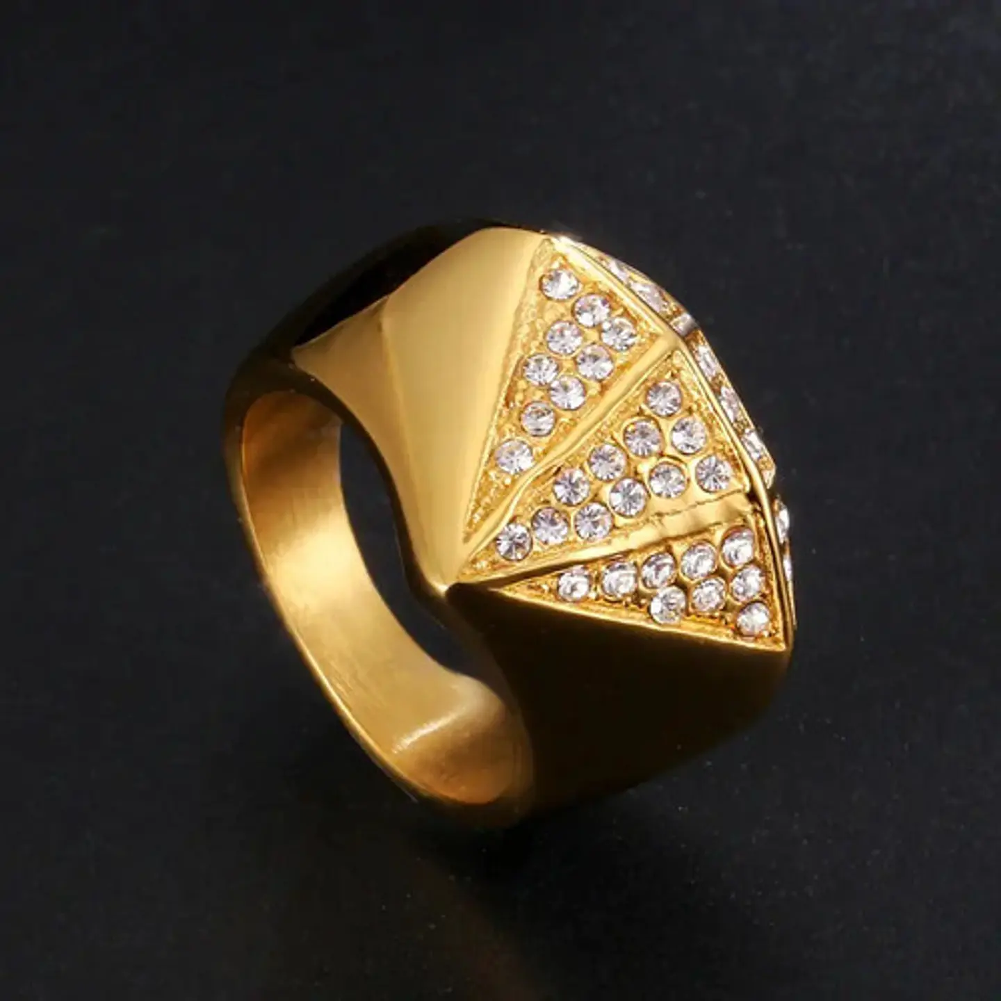 Anillo Hip Hop Acero Inoxidable Diamante Color Oro Hombre 6