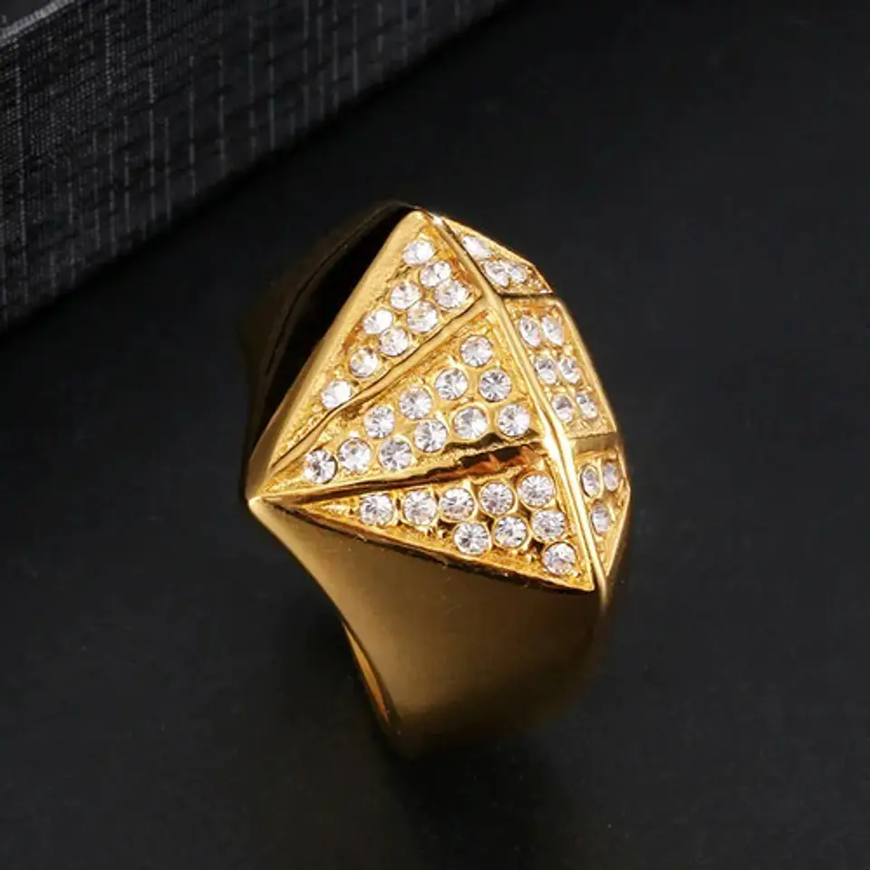 Anillo Hip Hop Acero Inoxidable Diamante Color Oro Hombre 7