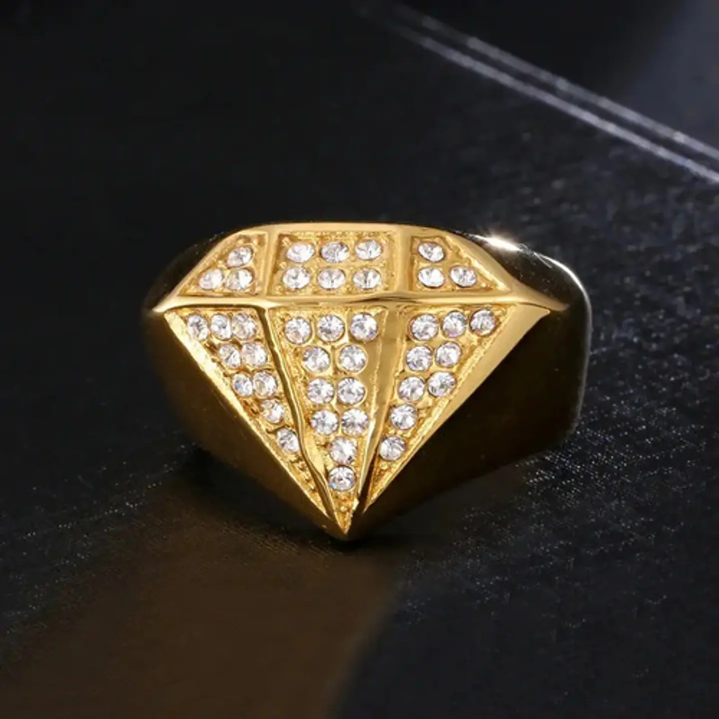 Anillo Hip Hop Acero Inoxidable Diamante Color Oro Hombre 8