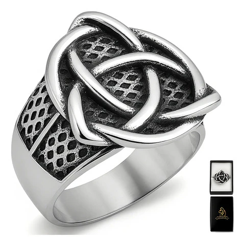 Anillo Para Hombres Vikingo Nudo Celta Color Plata De Acero