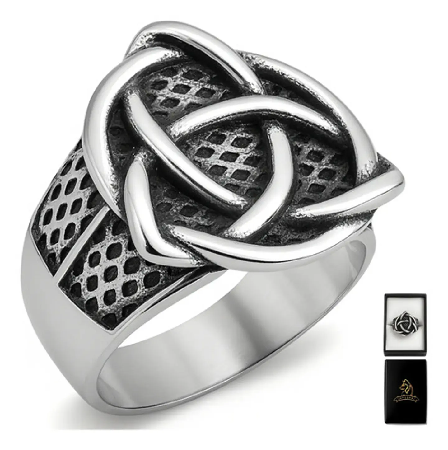 Anillo Para Hombres Vikingo Nudo Celta Color Plata De Acero 1