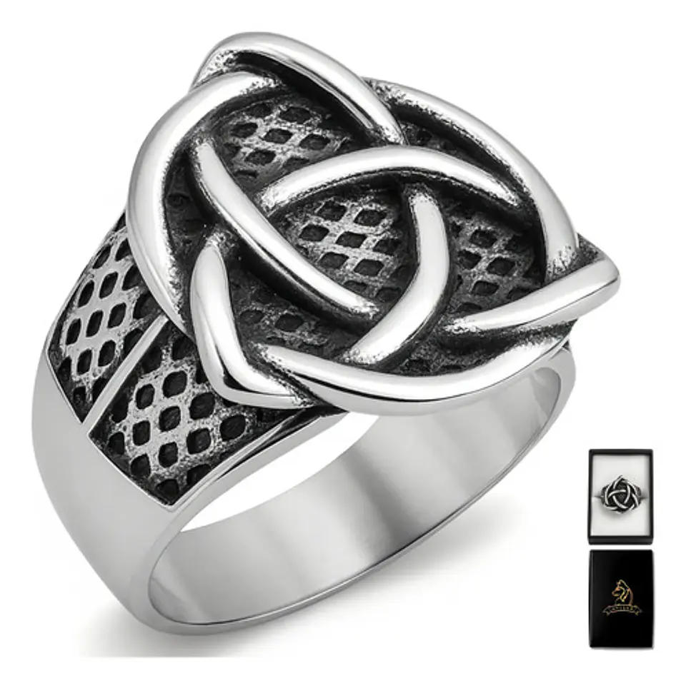 Anillo Para Hombres Vikingo Nudo Celta Color Plata De Acero 1