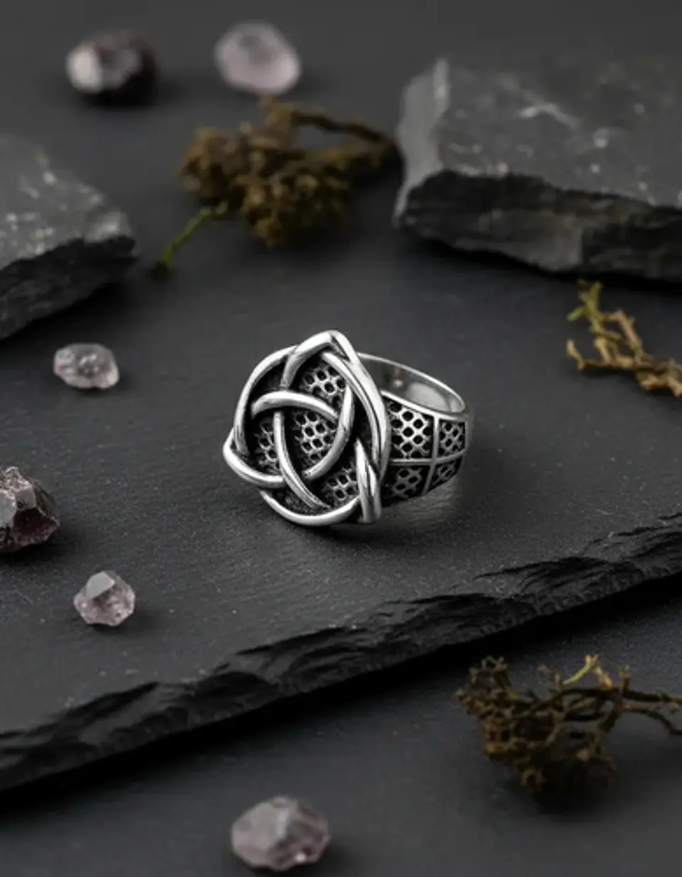 Anillo Para Hombres Vikingo Nudo Celta Color Plata De Acero 5