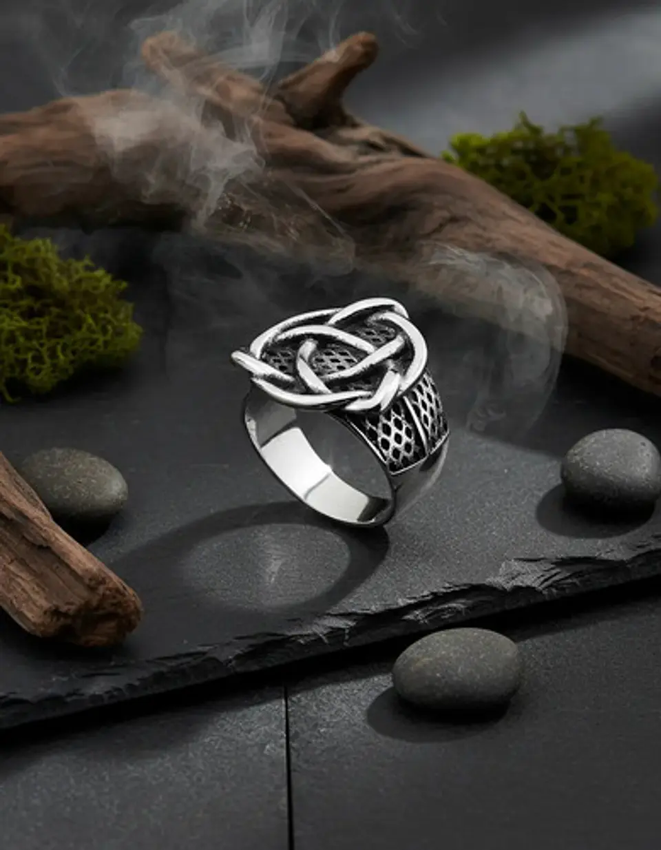 Anillo Para Hombres Vikingo Nudo Celta Color Plata De Acero 6