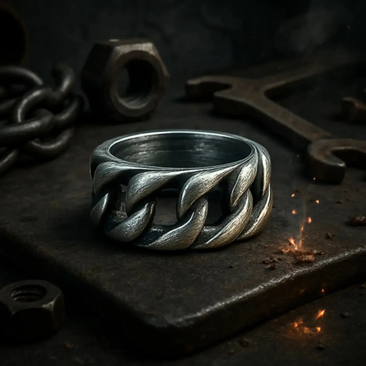 Anillo Para Hombres Forma De Cadena Biker Acero Color Plata 2