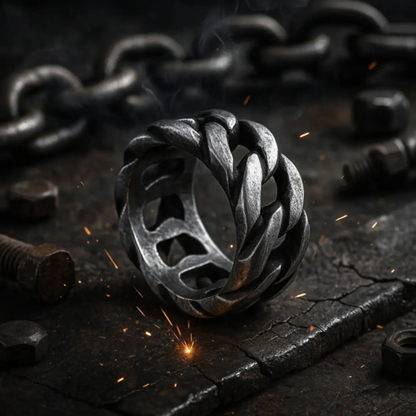 Anillo Para Hombres Forma De Cadena Biker Acero Color Plata 4
