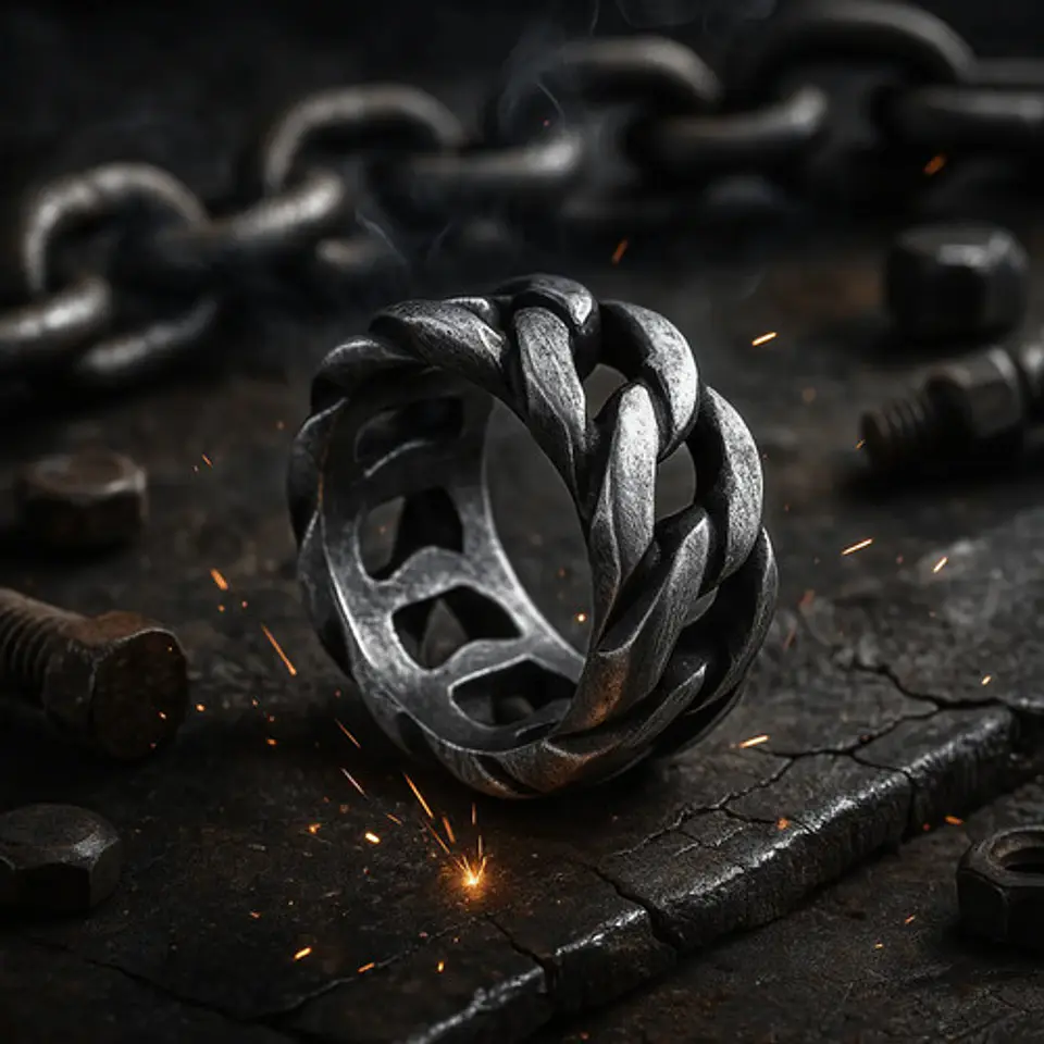 Anillo Para Hombres Forma De Cadena Biker Acero Color Plata 4