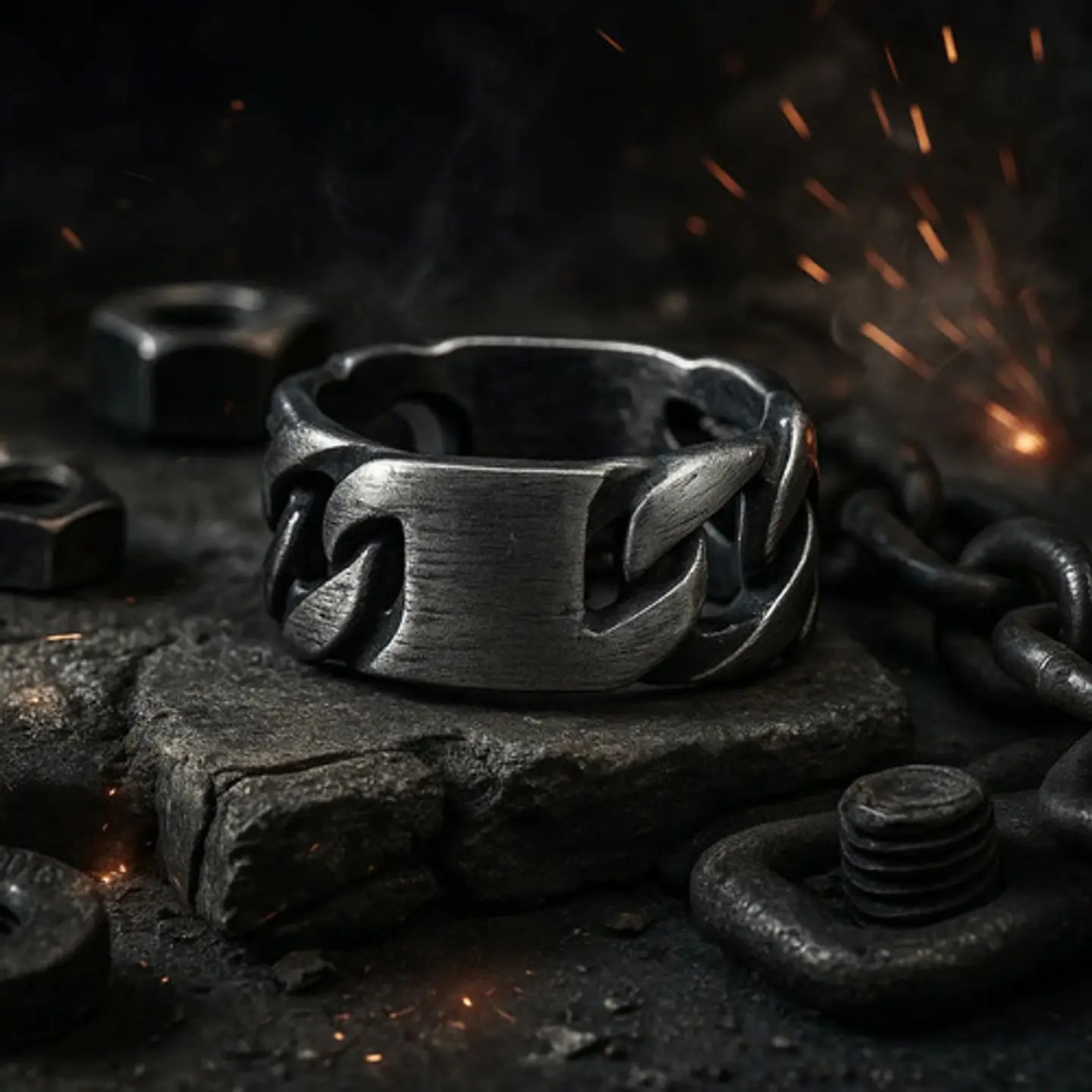Anillo Para Hombres Forma De Cadena Biker Acero Color Plata 5