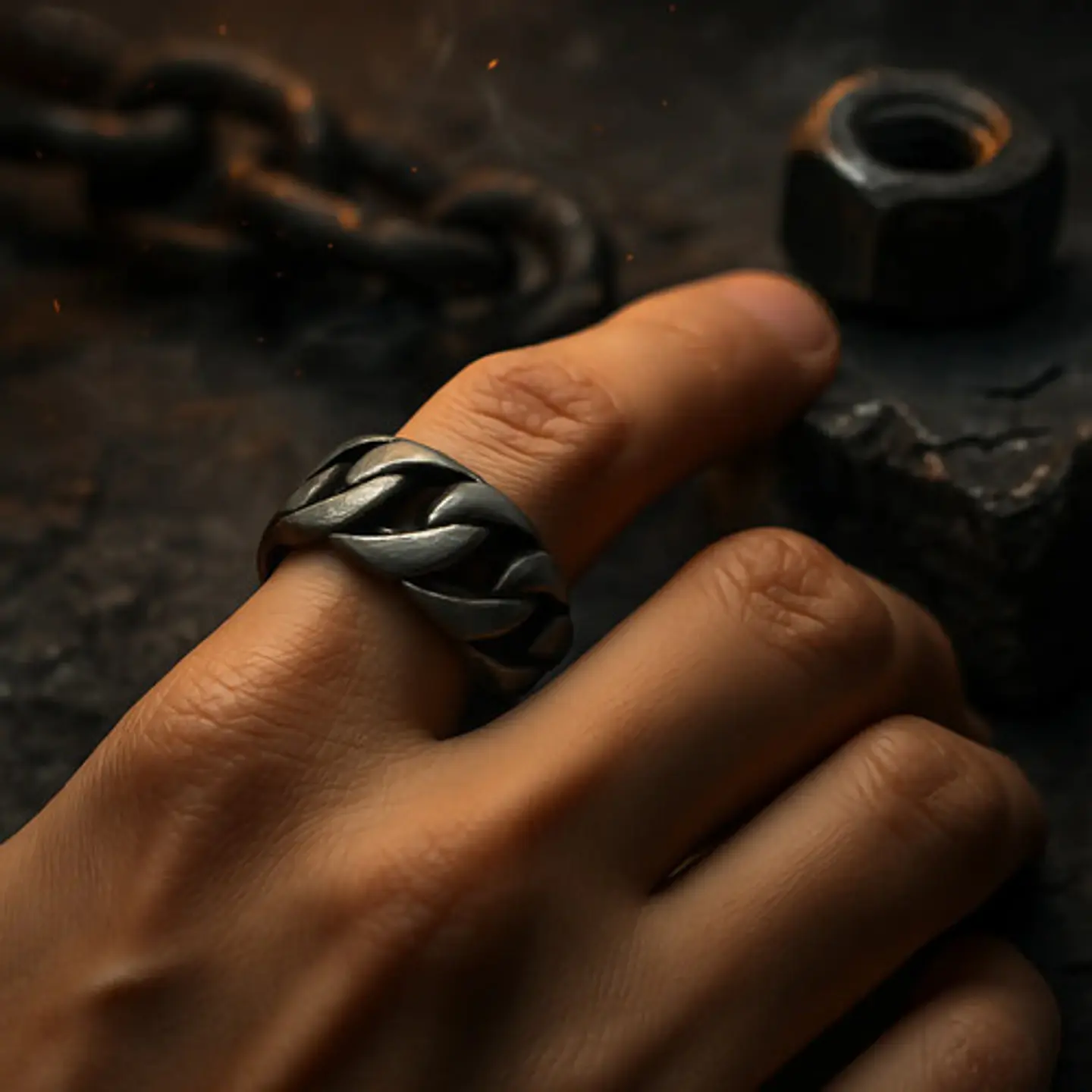 Anillo Para Hombres Forma De Cadena Biker Acero Color Plata 7