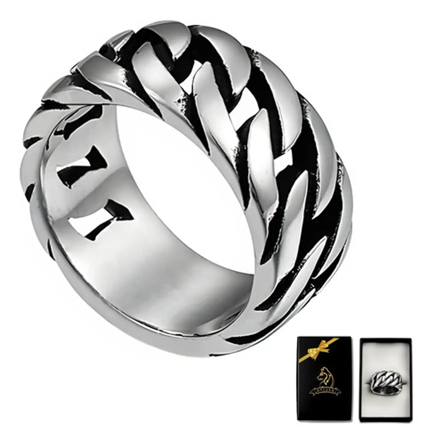 Anillo Para Hombres Forma De Cadena Biker Acero Color Plata 8
