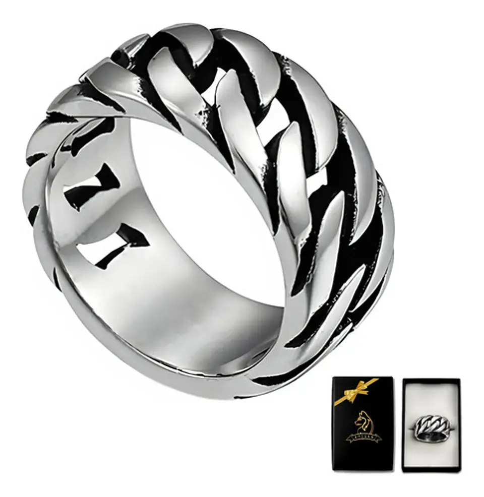 Anillo Para Hombres Forma De Cadena Biker Acero Color Plata 8