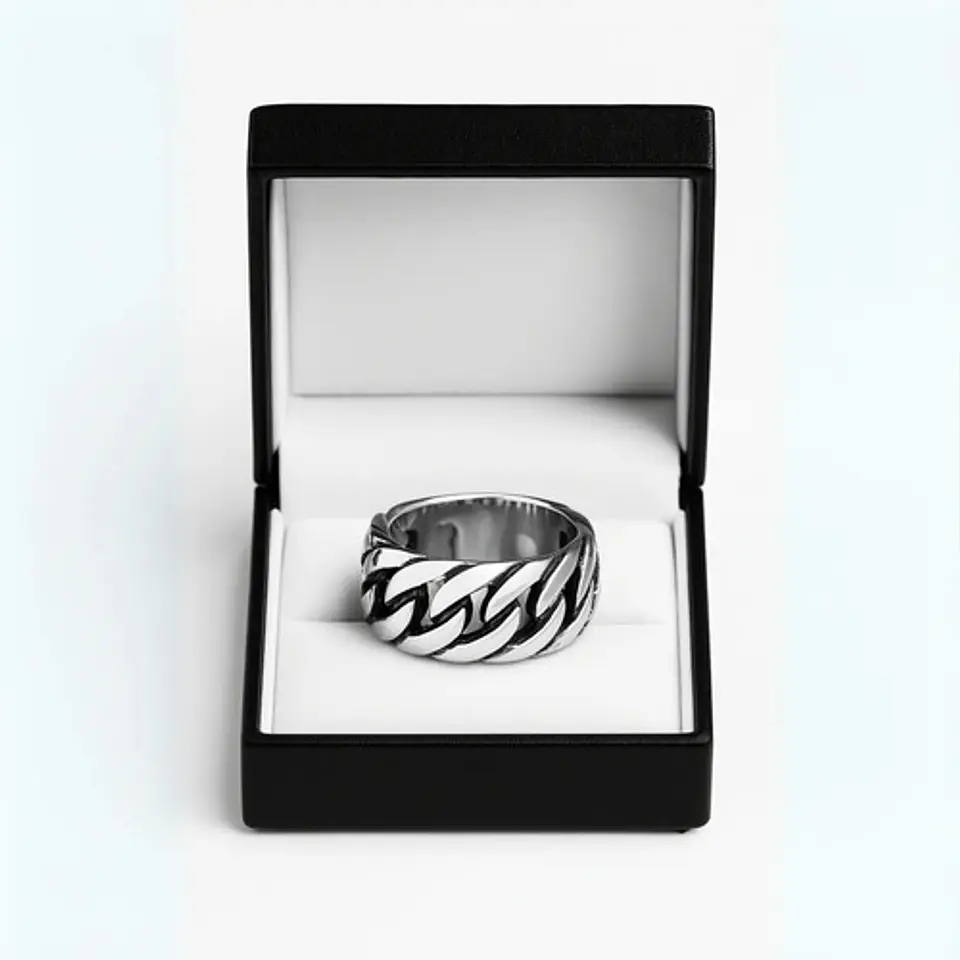 Anillo Para Hombres Forma De Cadena Biker Acero Color Plata 10