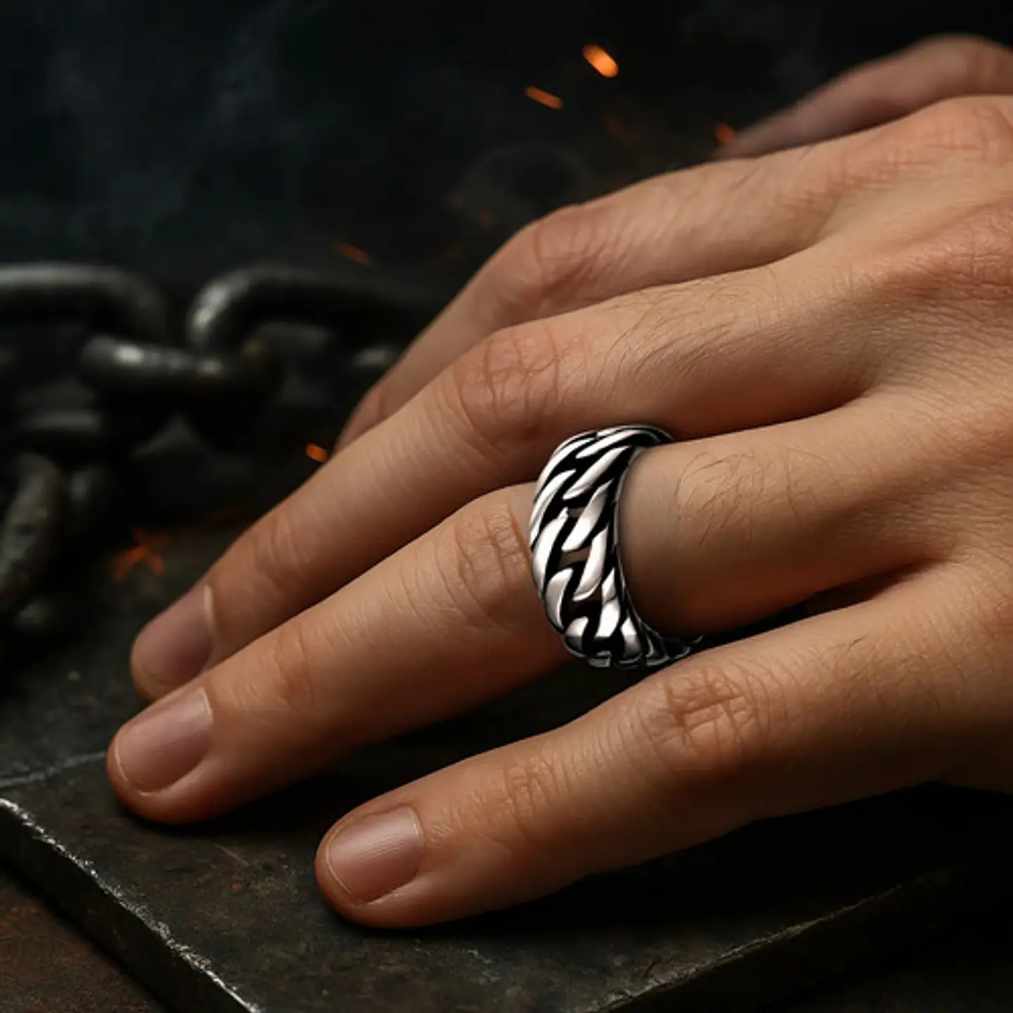 Anillo Para Hombres Forma De Cadena Biker Acero Color Plata 11