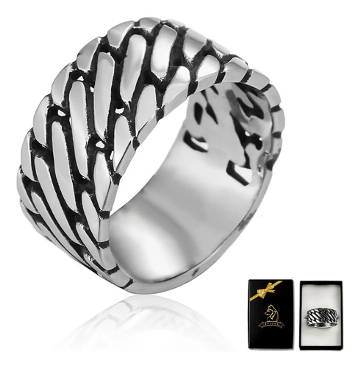 Anillo Para Hombres Forma De Cadena Biker Acero Color Plata 14