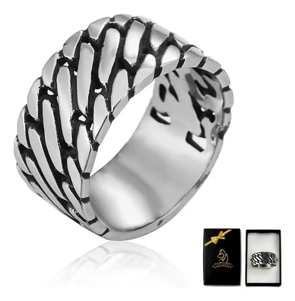 Anillo Para Hombres Forma De Cadena Biker Acero Color Plata 14