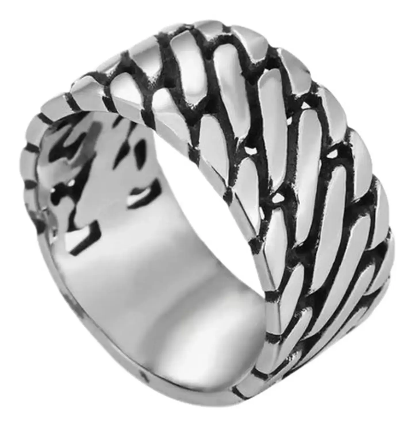 Anillo Para Hombres Forma De Cadena Biker Acero Color Plata 15