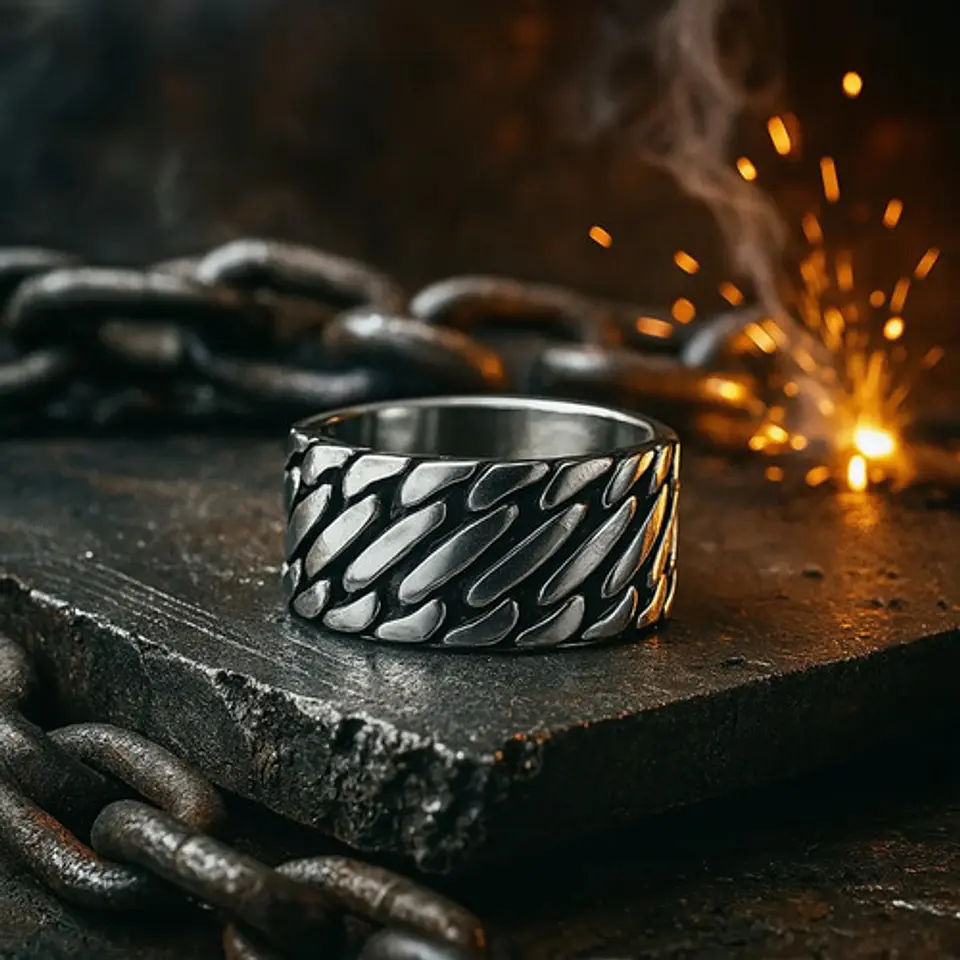 Anillo Para Hombres Forma De Cadena Biker Acero Color Plata 16