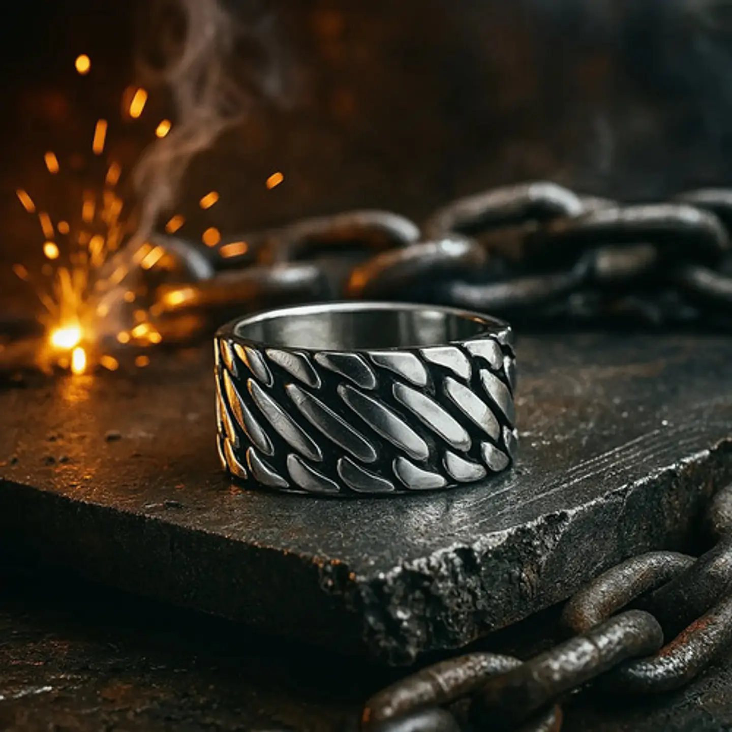 Anillo Para Hombres Forma De Cadena Biker Acero Color Plata 17