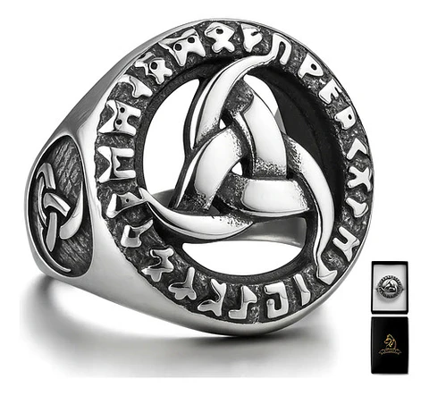Anillo Vikingo Nórdico Celta Runa Acero Inoxidable Hombre