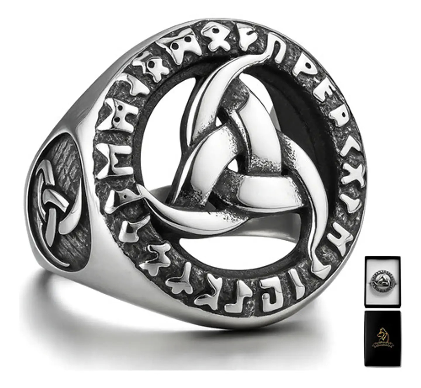 Anillo Vikingo Nórdico Celta Runa Acero Inoxidable Hombre 1