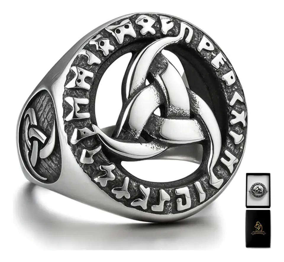 Anillo Vikingo Nórdico Celta Runa Acero Inoxidable Hombre 1