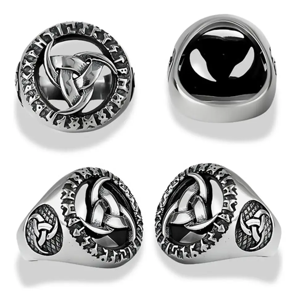 Anillo Vikingo Nórdico Celta Runa Acero Inoxidable Hombre 2