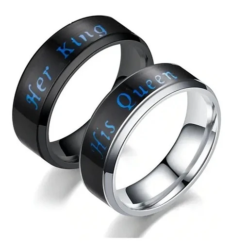 Anillo Rey Y Reina de Acero para Pareja Cambio De humor/color
