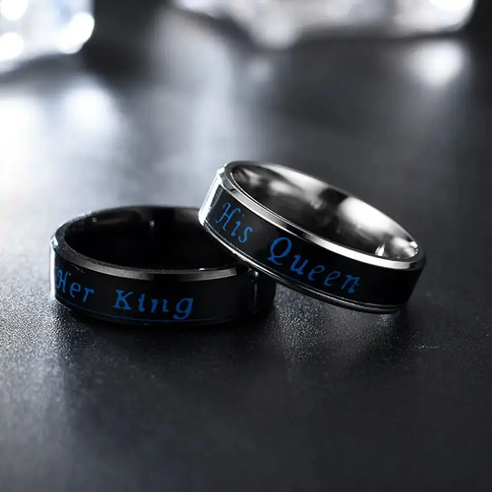 Anillo Rey Y Reina de Acero para Pareja Cambio De humor/color 5
