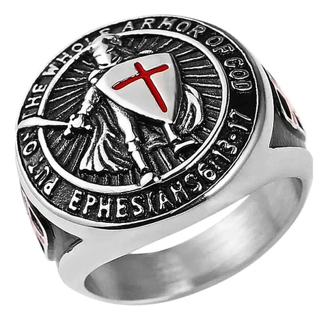 Anillo Argolla Cruz Templario Cruz Hierro Color Plata Hombre
