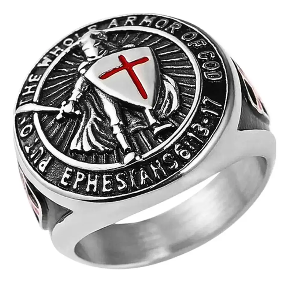 Anillo Argolla Cruz Templario Cruz Hierro Color Plata Hombre 1
