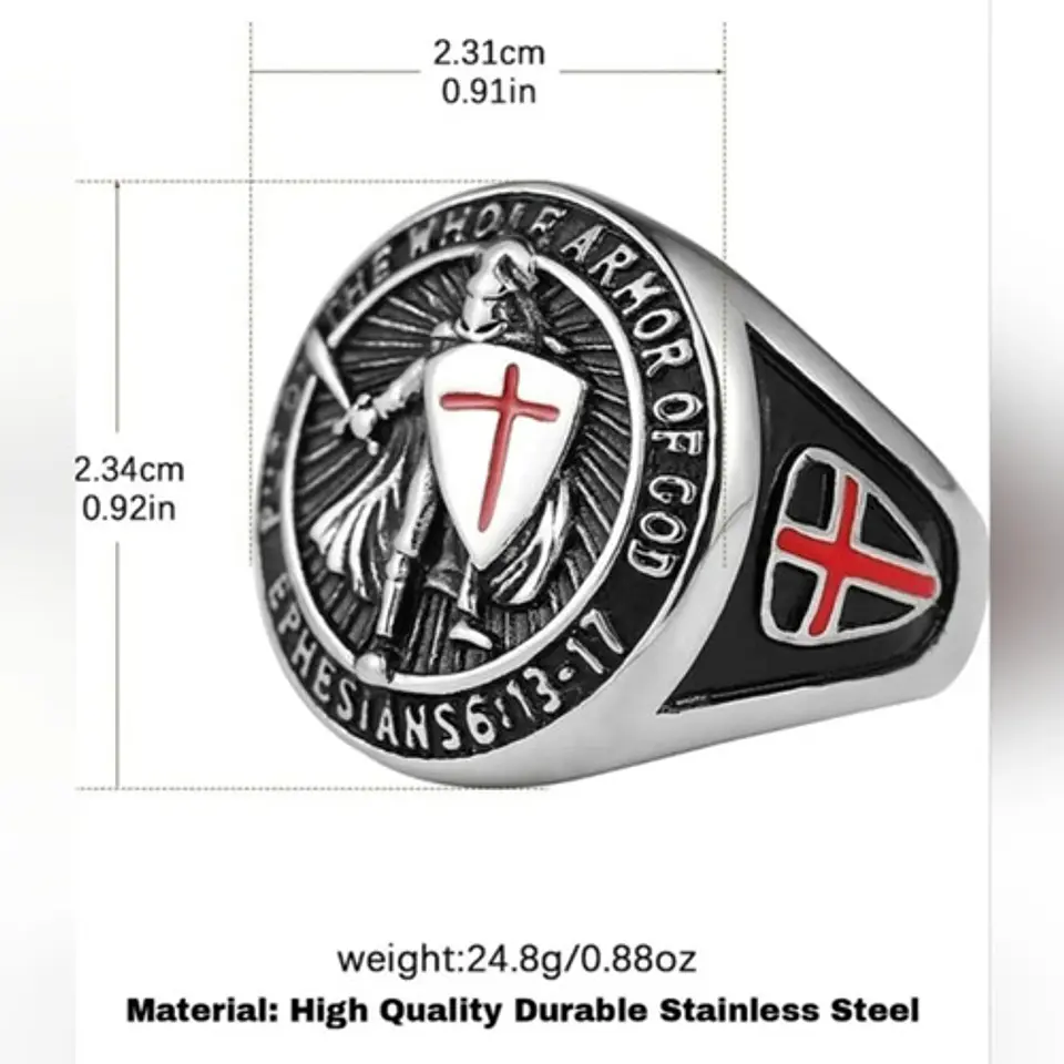 Anillo Argolla Cruz Templario Cruz Hierro Color Plata Hombre 5