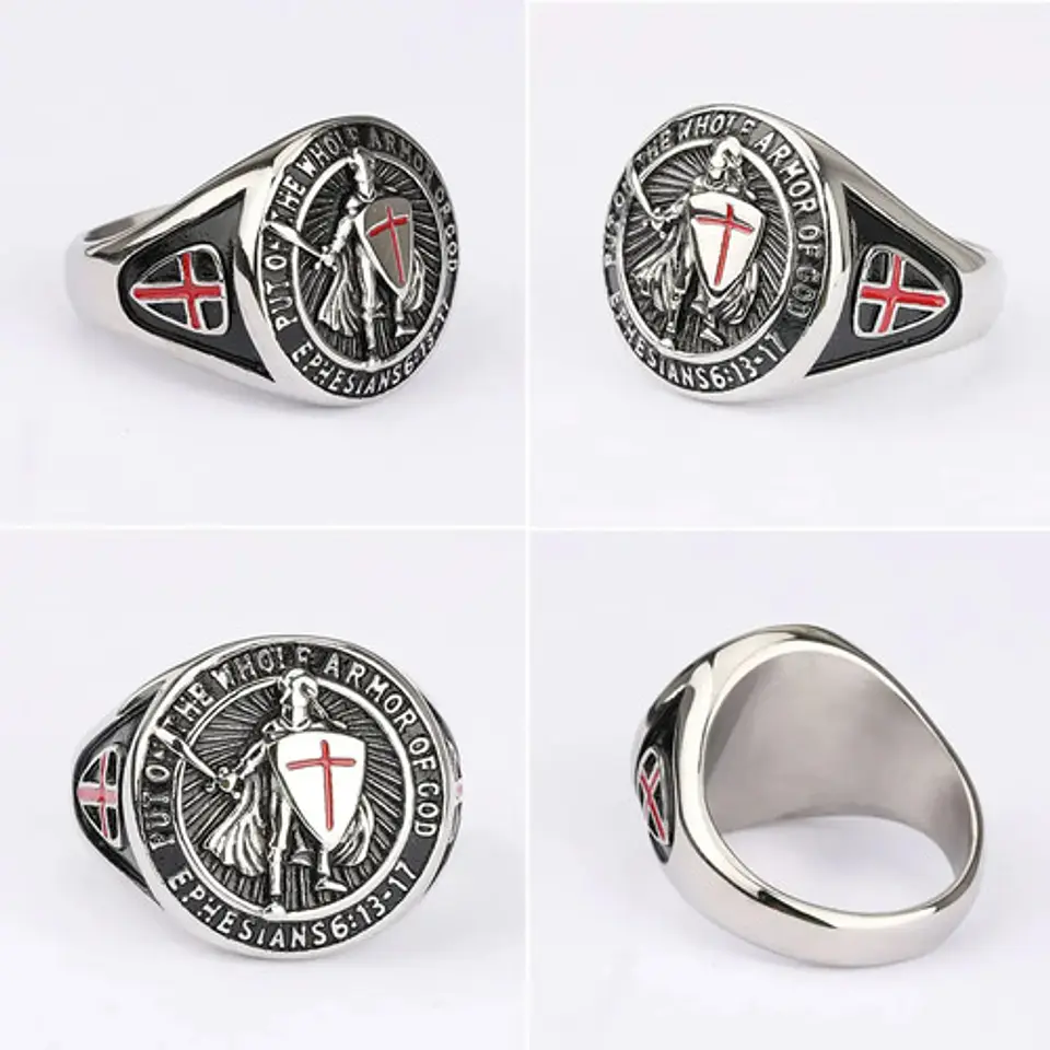 Anillo Argolla Cruz Templario Cruz Hierro Color Plata Hombre 6