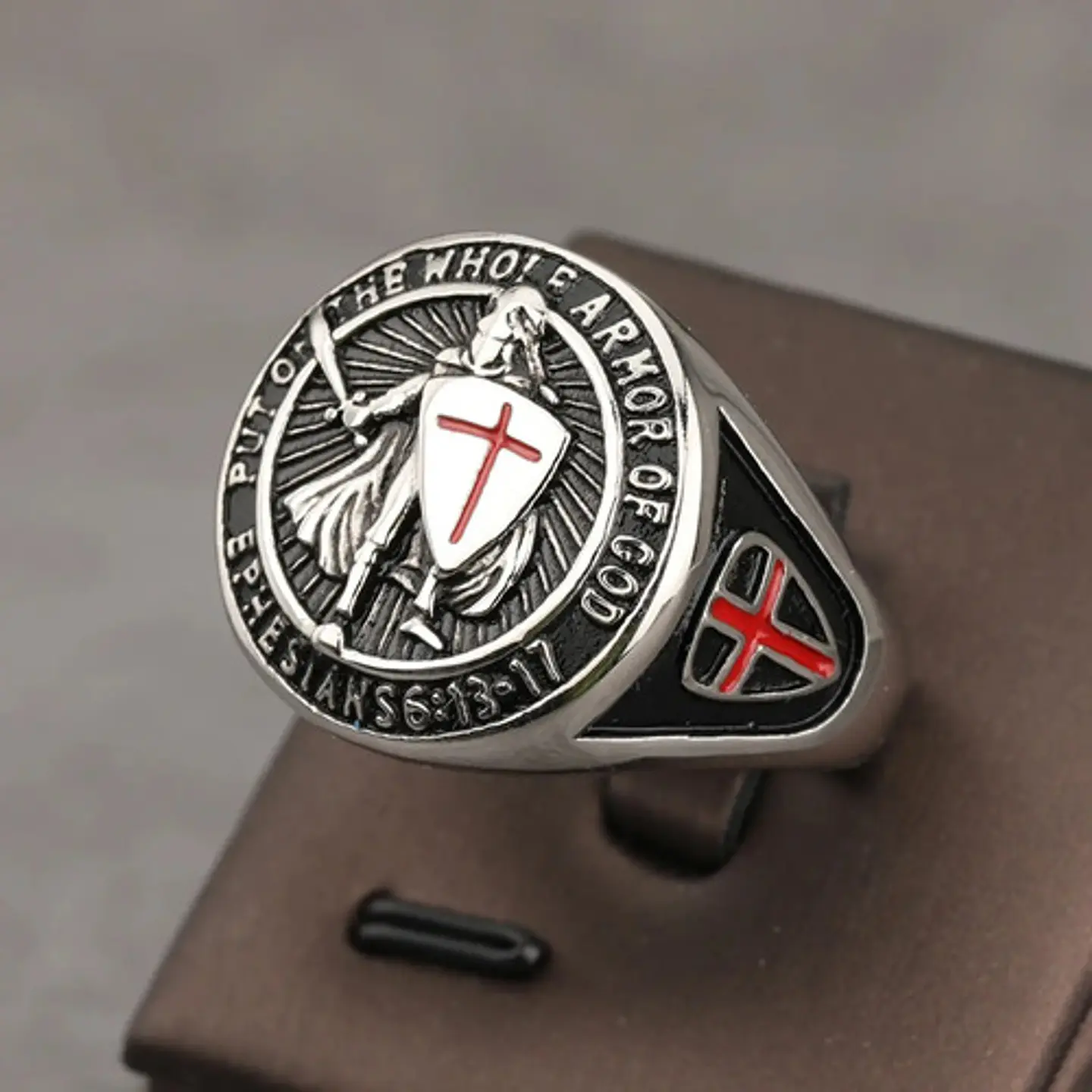 Anillo Argolla Cruz Templario Cruz Hierro Color Plata Hombre 7