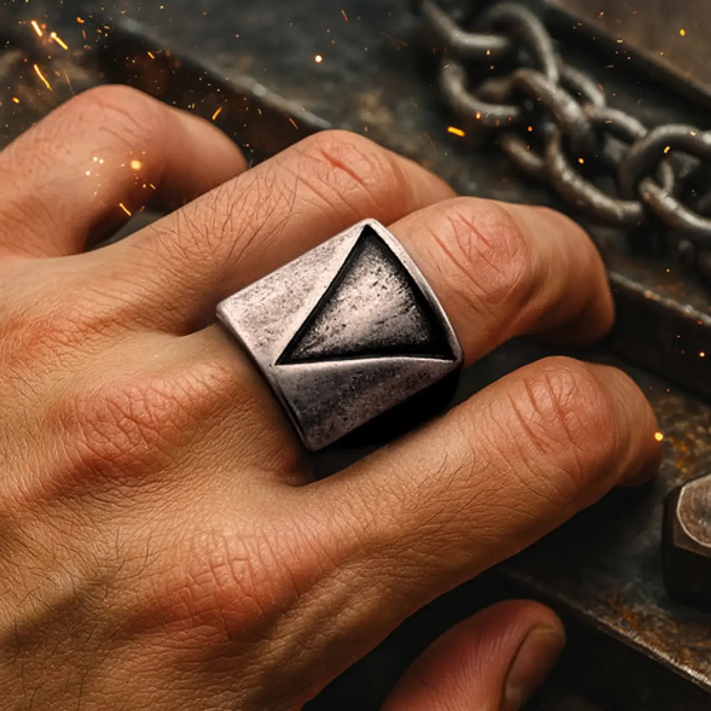 Anillo Para Hombre Forma Pirámide Egipcia Industrial Acero 8