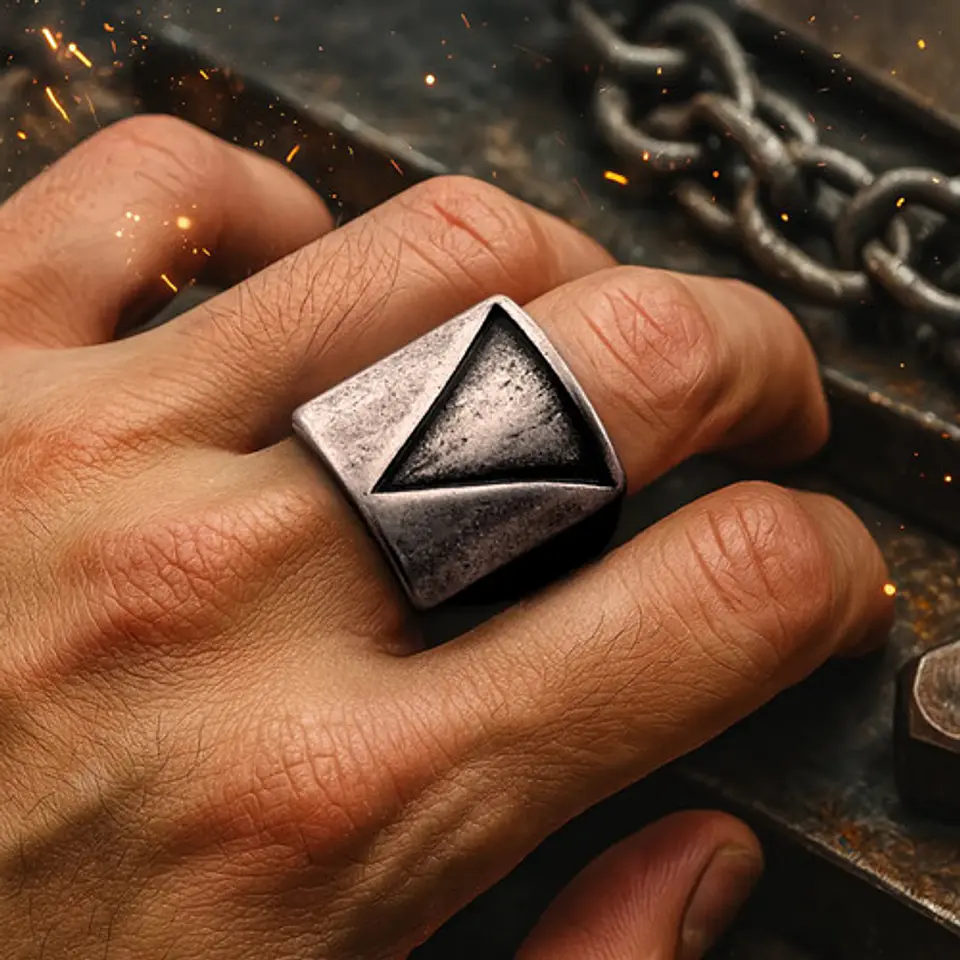 Anillo Para Hombre Forma Pirámide Egipcia Industrial Acero 8