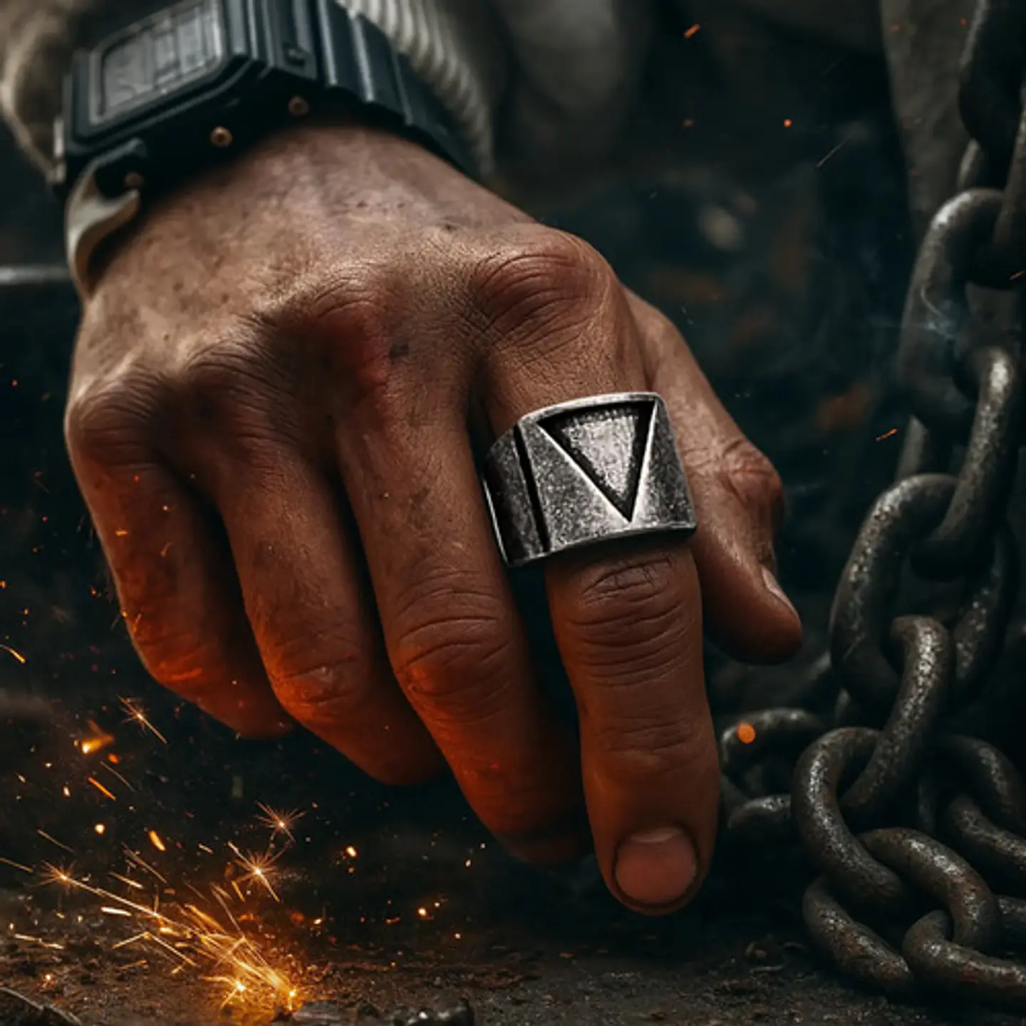 Anillo Para Hombre Forma Pirámide Egipcia Industrial Acero 10
