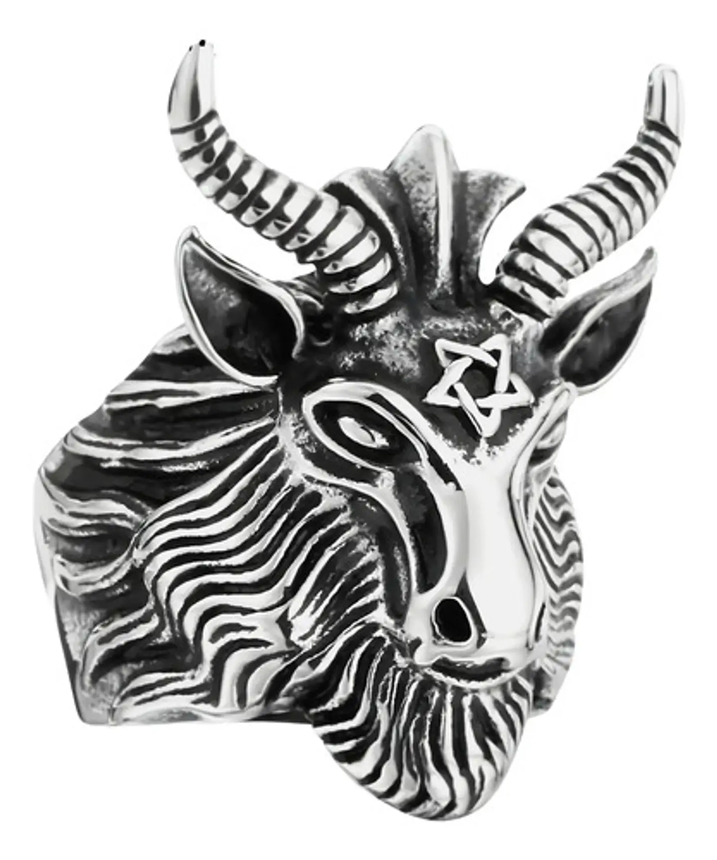 Anillo Color Plata Acero Inoxidable Cabra Estrella Hombre 1