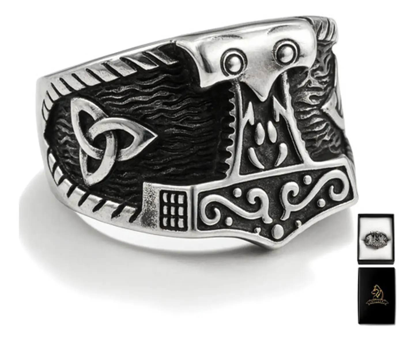 Anillo Vikingo Odín Thor Color Plata Acero Inoxidable Hombre 1