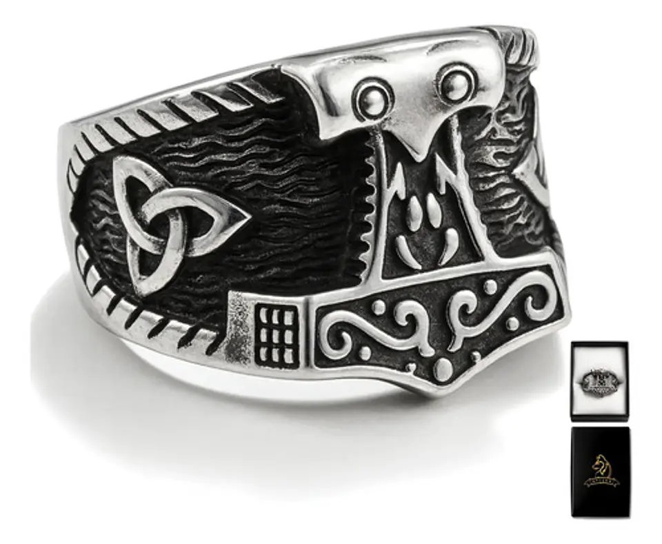 Anillo Vikingo Odín Thor Color Plata Acero Inoxidable Hombre 1