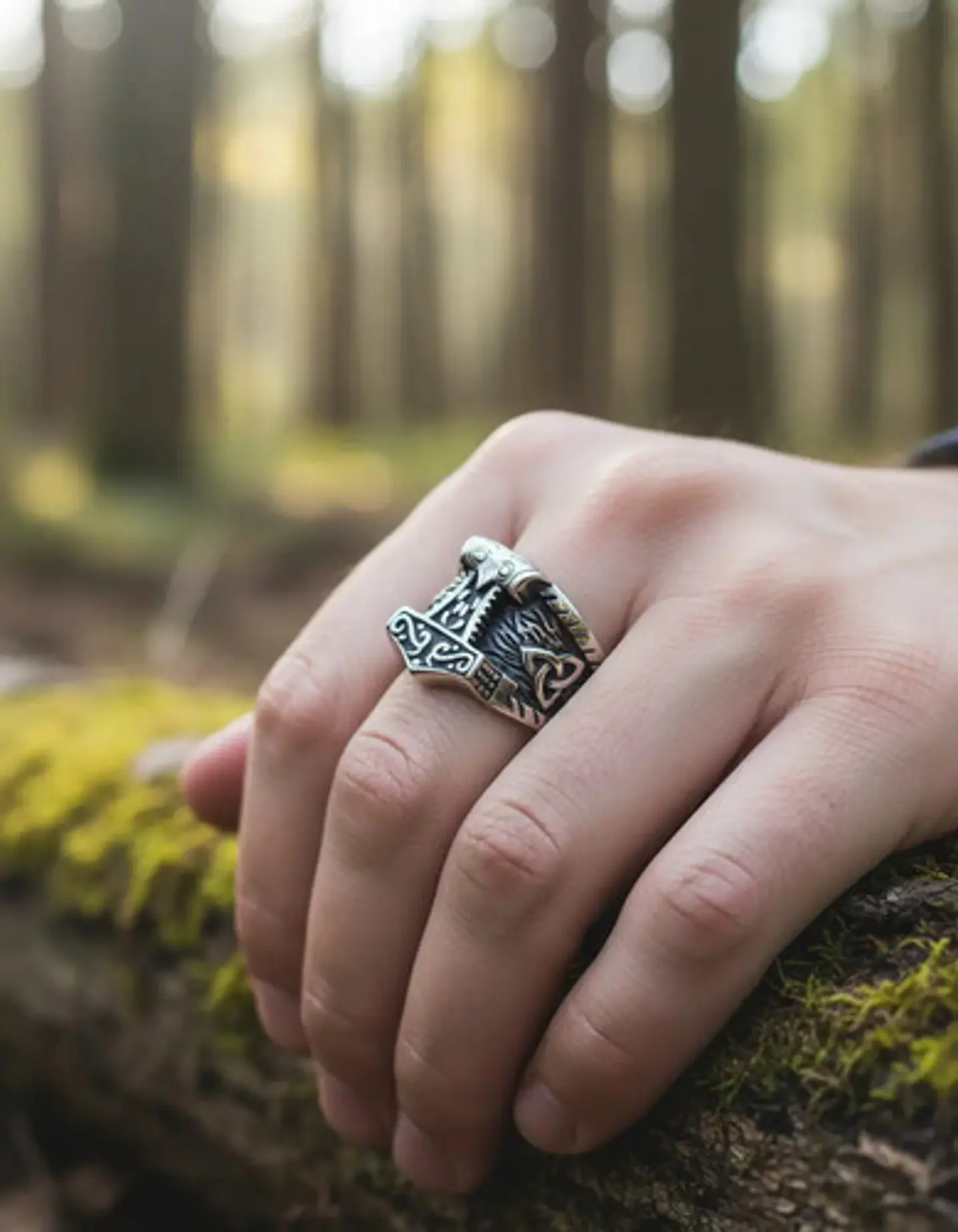 Anillo Vikingo Odín Thor Color Plata Acero Inoxidable Hombre 2