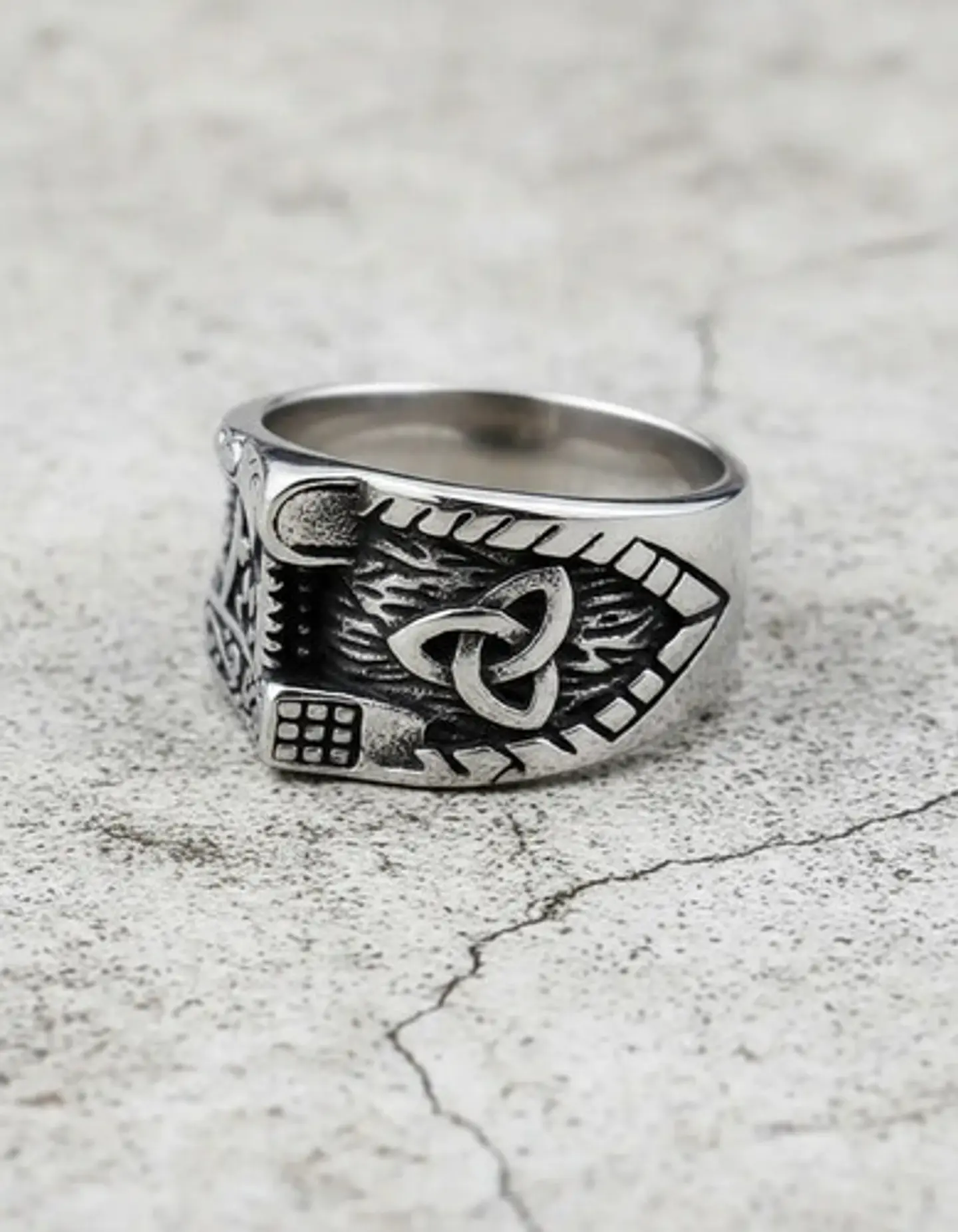 Anillo Vikingo Odín Thor Color Plata Acero Inoxidable Hombre 5