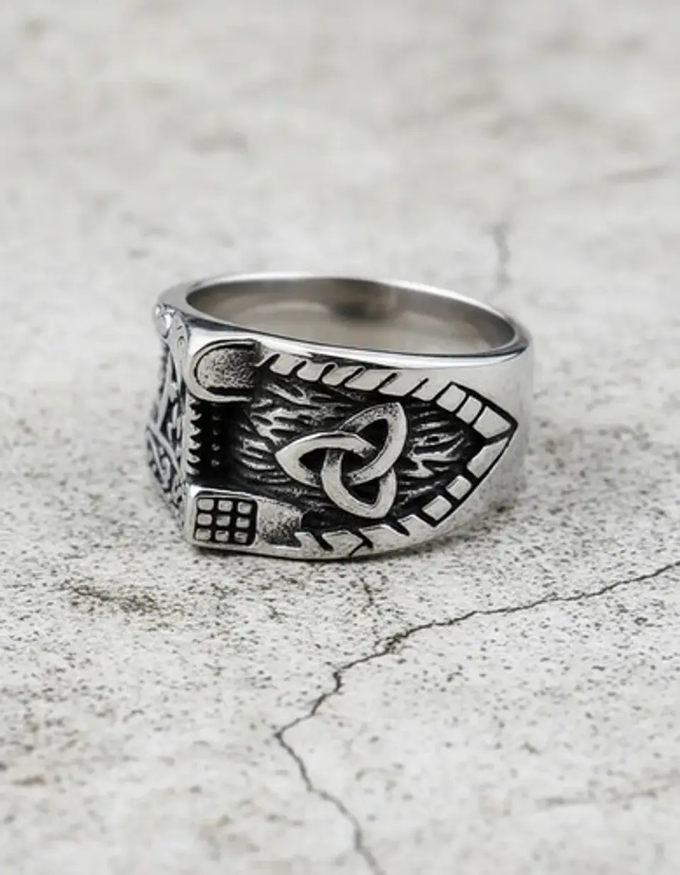 Anillo Vikingo Odín Thor Color Plata Acero Inoxidable Hombre 5