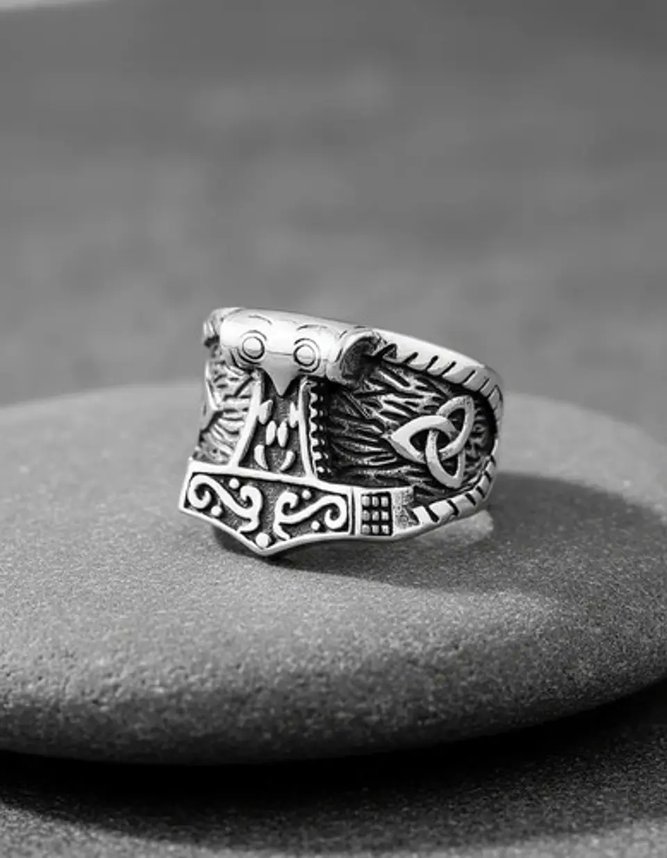 Anillo Vikingo Odín Thor Color Plata Acero Inoxidable Hombre 6