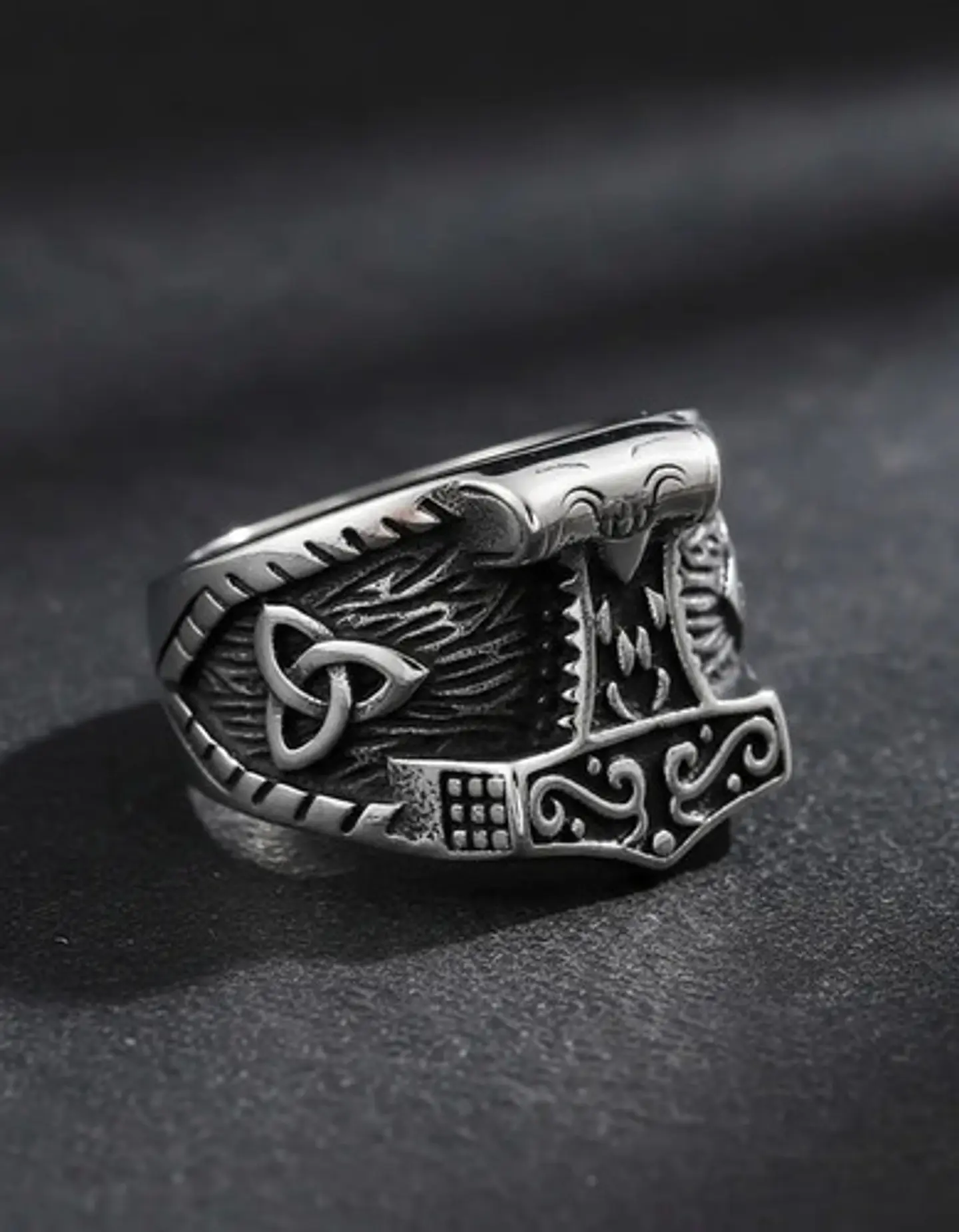 Anillo Vikingo Odín Thor Color Plata Acero Inoxidable Hombre 7