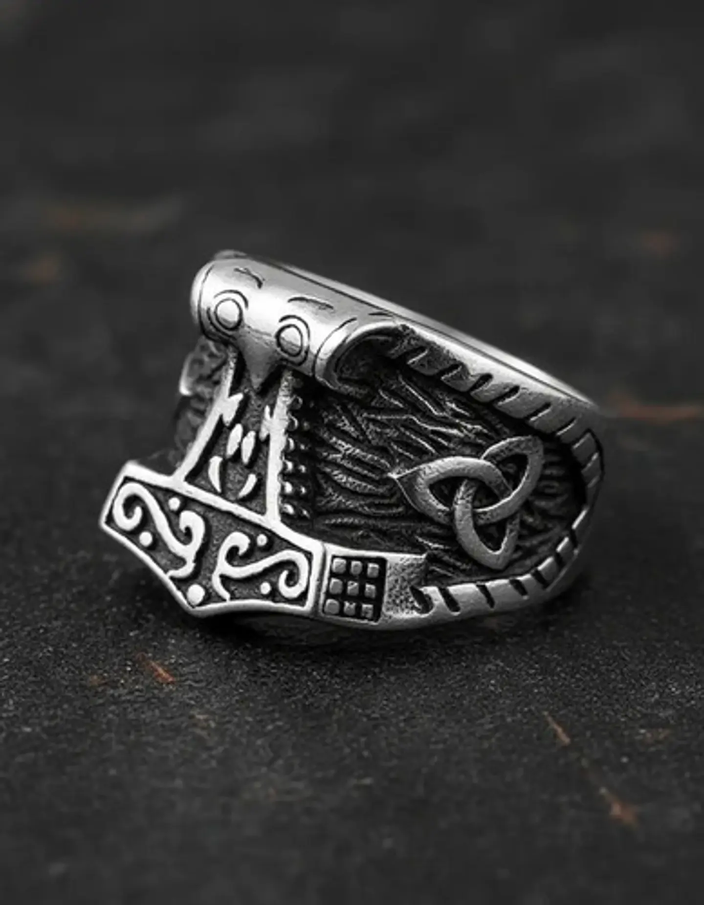 Anillo Vikingo Odín Thor Color Plata Acero Inoxidable Hombre 8