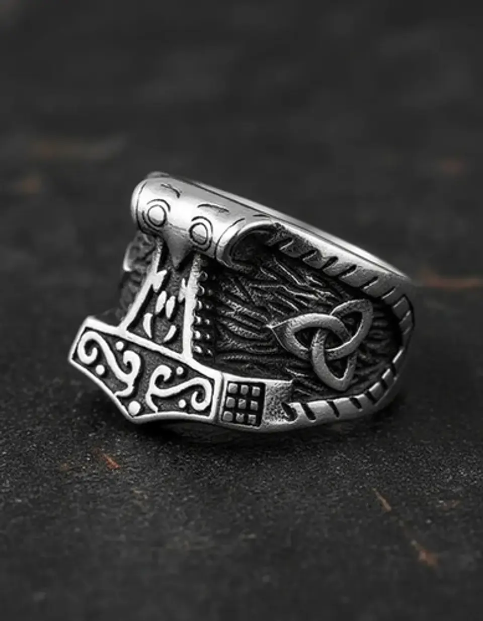 Anillo Vikingo Odín Thor Color Plata Acero Inoxidable Hombre 8