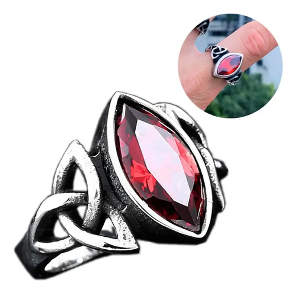 Anillo Vikingo Piedra Nórdico Acero Inoxidable Hombre Mujer 2