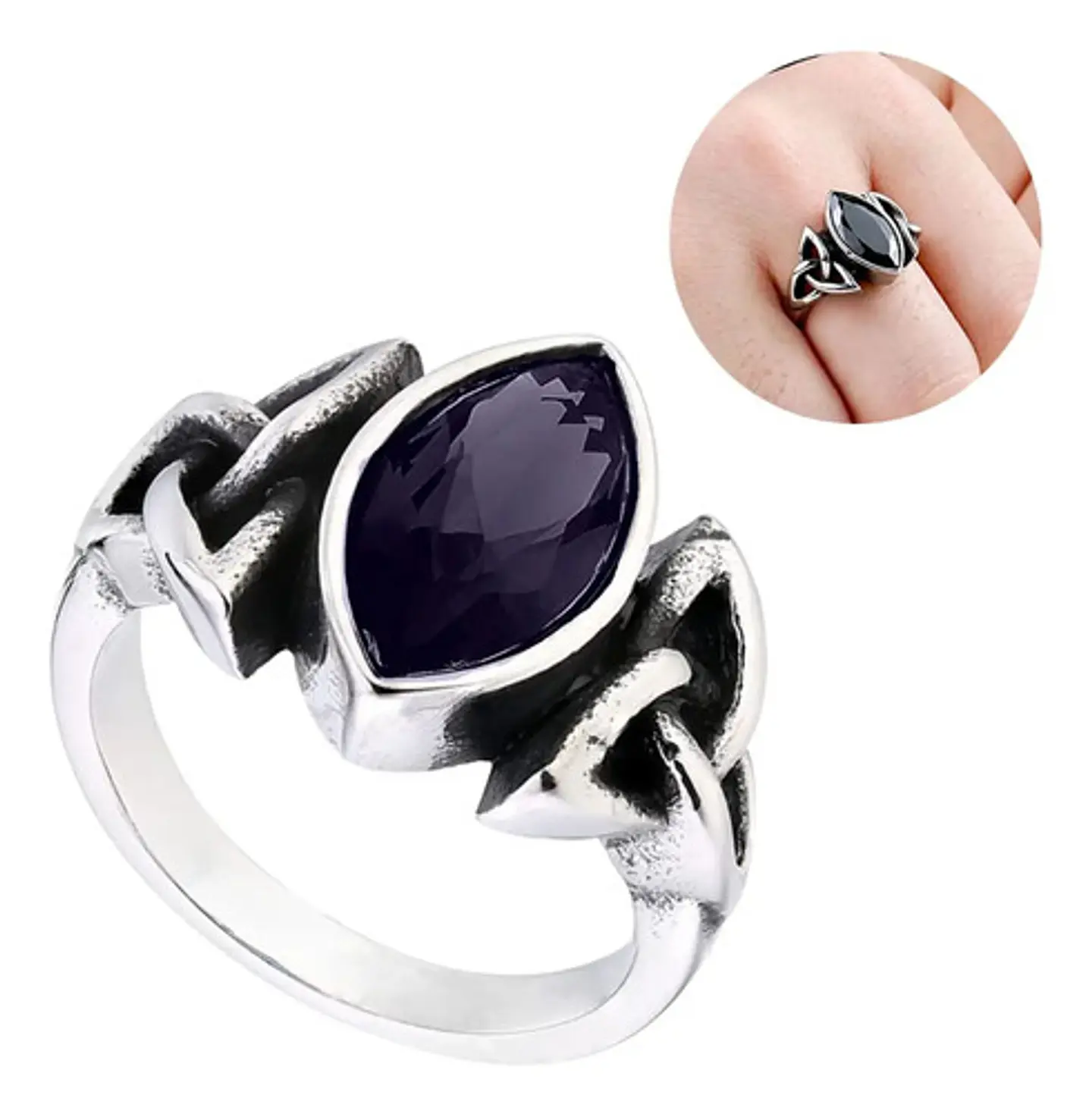 Anillo Vikingo Piedra Nórdico Acero Inoxidable Hombre Mujer 12