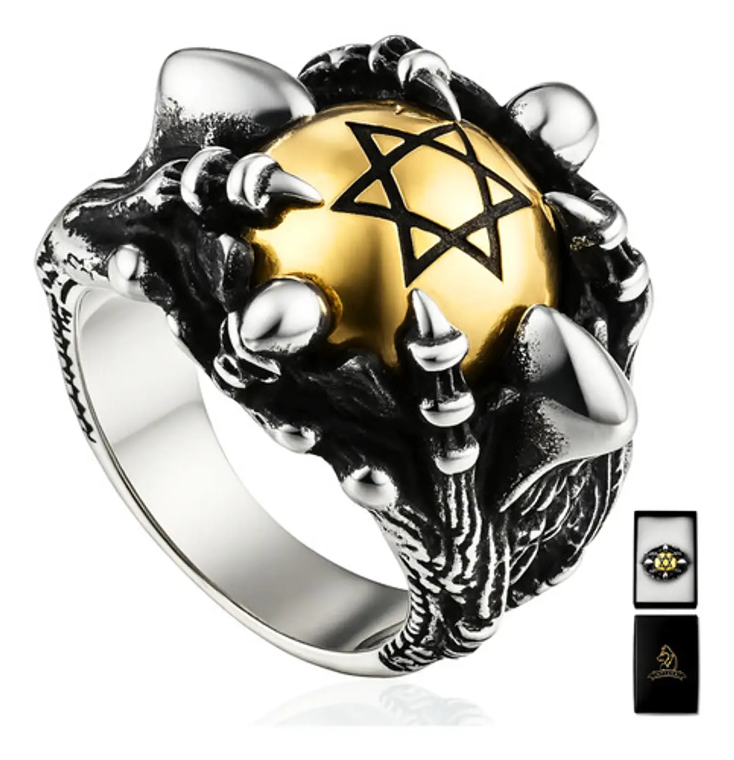 Anillo Color Plata Acero Inoxidable Estrella Calavera Hombre 1