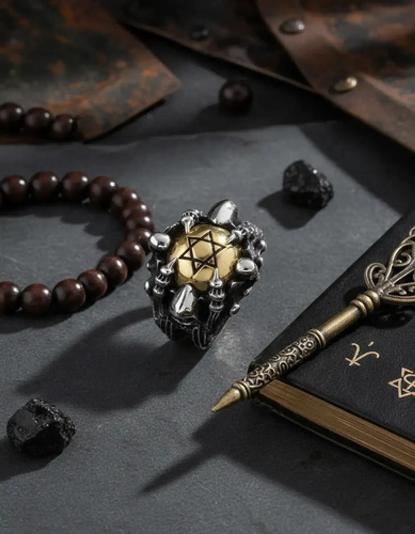 Anillo Color Plata Acero Inoxidable Estrella Calavera Hombre 2